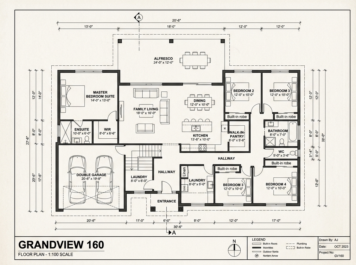 Grandview 160 — Architectural Floor Plan (160m² / 17.2 sq)